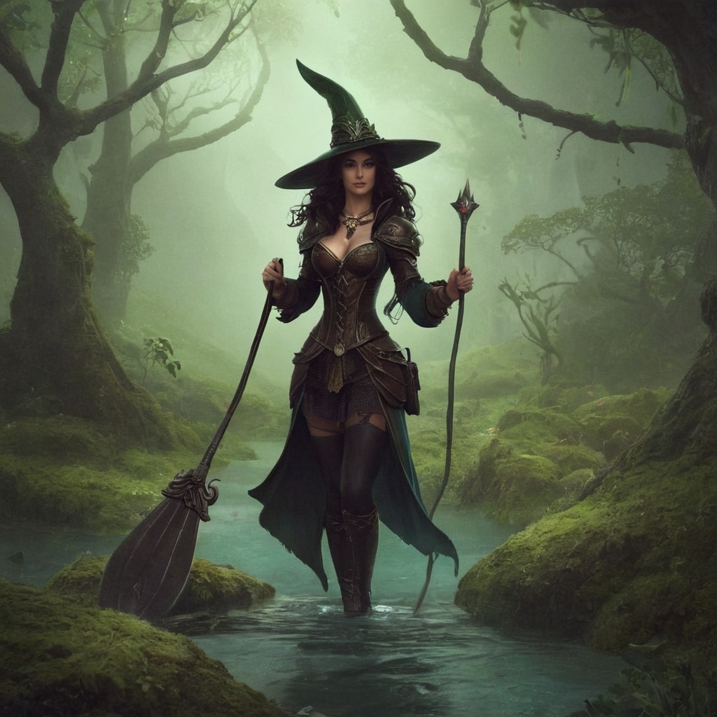 magic, forest, witch, sorceress, dreamup, digitalart, fantasyart, horror, fog, swamp, dailychallenge, ai_art