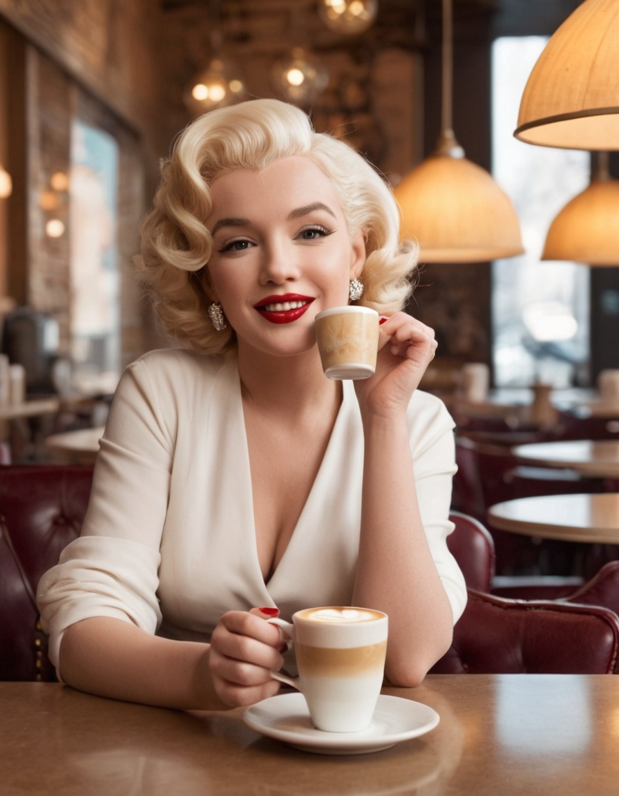 marilyn monroe, latte, trendy coffee shop, hollywood icon