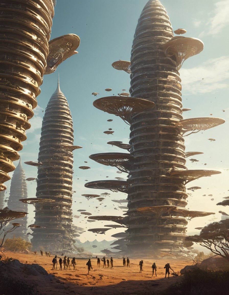 alien civilization, insect-like, hive structures, extraterrestrial architecture, sci-fi landscape, extraterrestrial, aliens