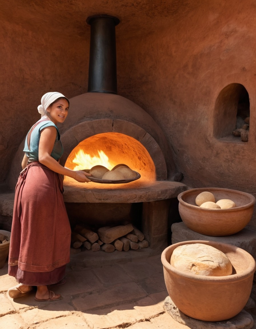 ancient rome, roman period, baking bread, clay oven, ancient woman, traditional cooking, culinary practices