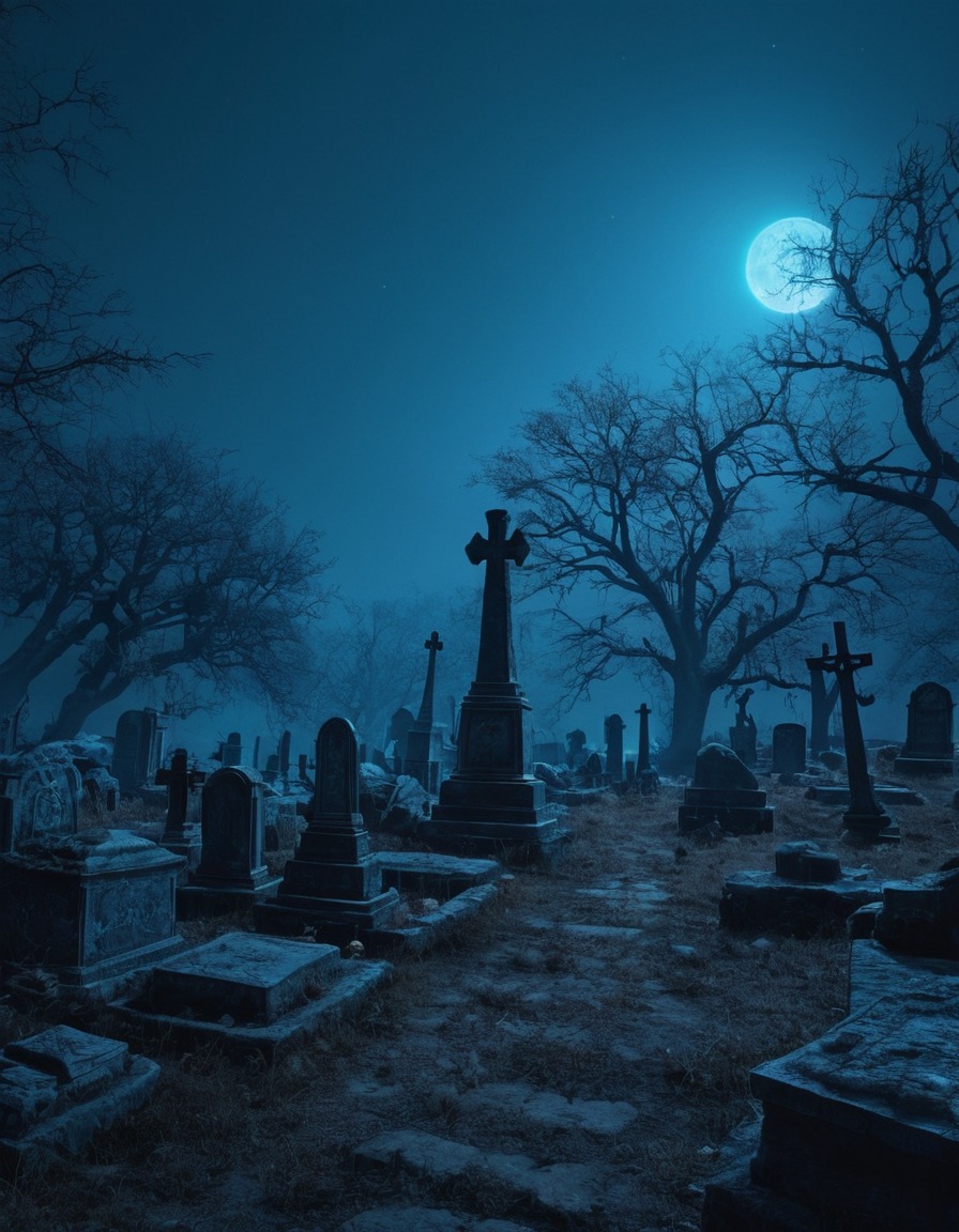 graveyard, eerie, deserted, blue light, lovecraft, howard lovecraft