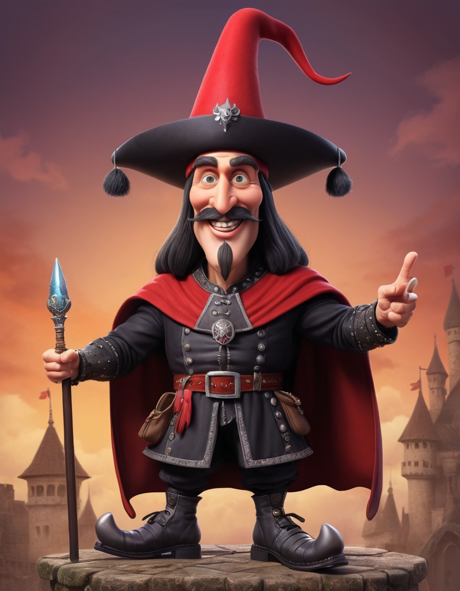 vlad the impaler, cartoon, caricature, humor, silly hat, oversized shoes, funny