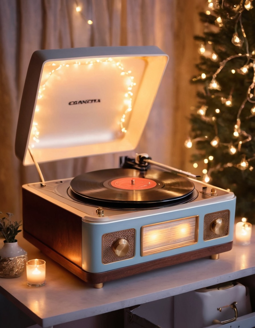 vintage, record player, music, room decor, fairy lights, home, interior