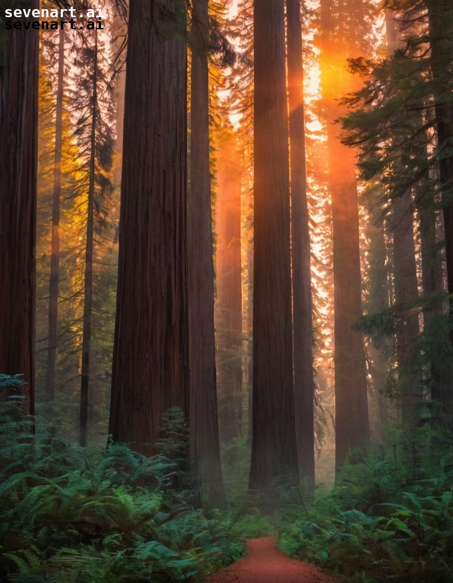 nature, sunrise, redwoods, landscape, photography