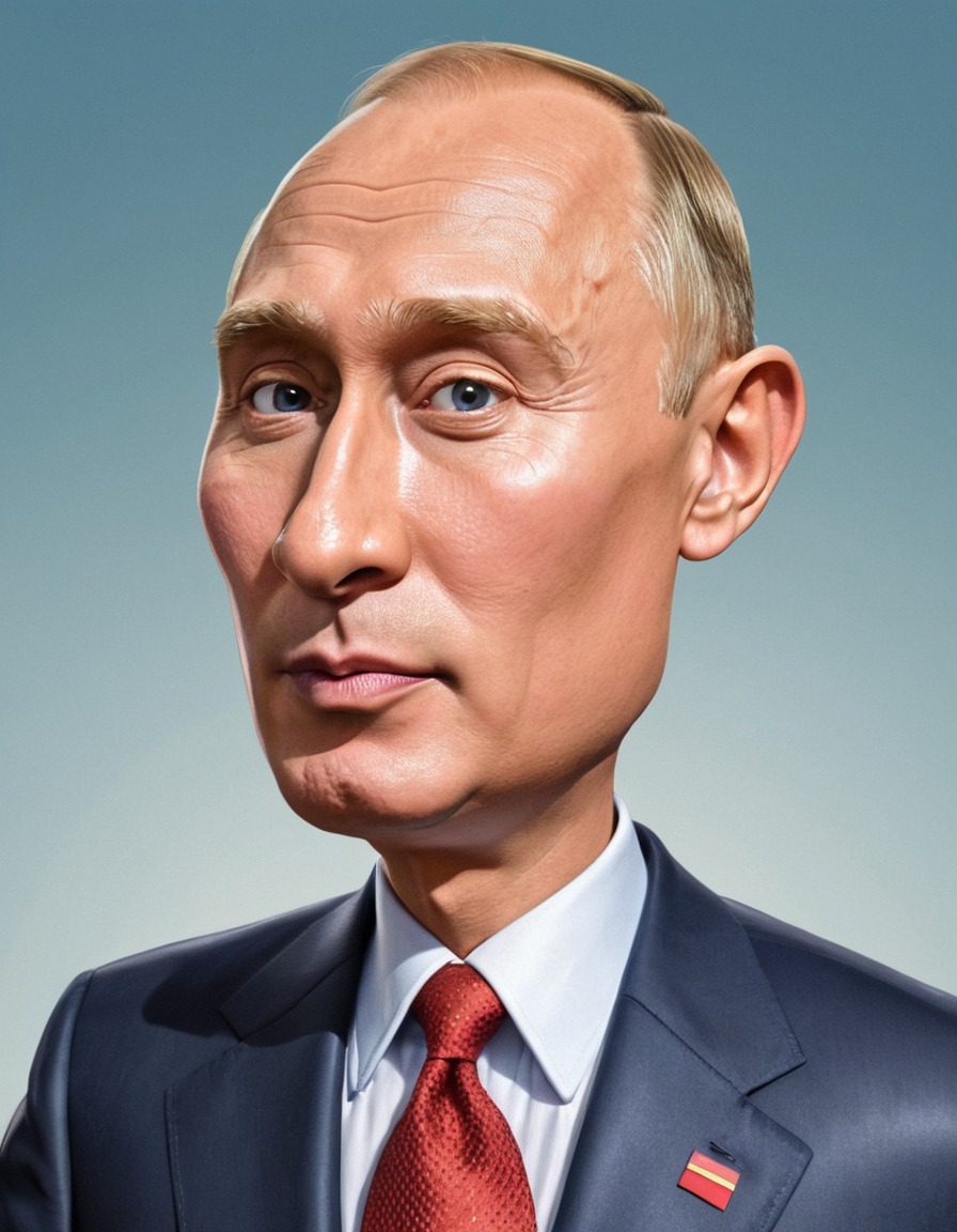 vladimir putin, cartoon character, exaggerated features, colorful attire, politics