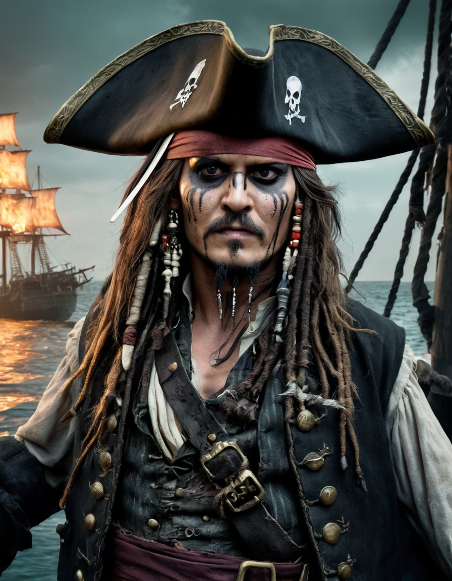 jack sparrow, zombie, captain, pirate ship, fantasy, undead