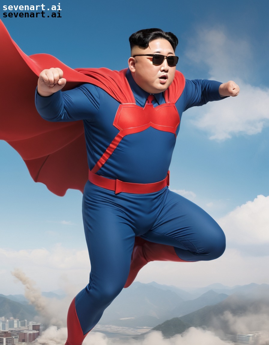 kim jong-un, superhero, costume, flying, humor, north korea