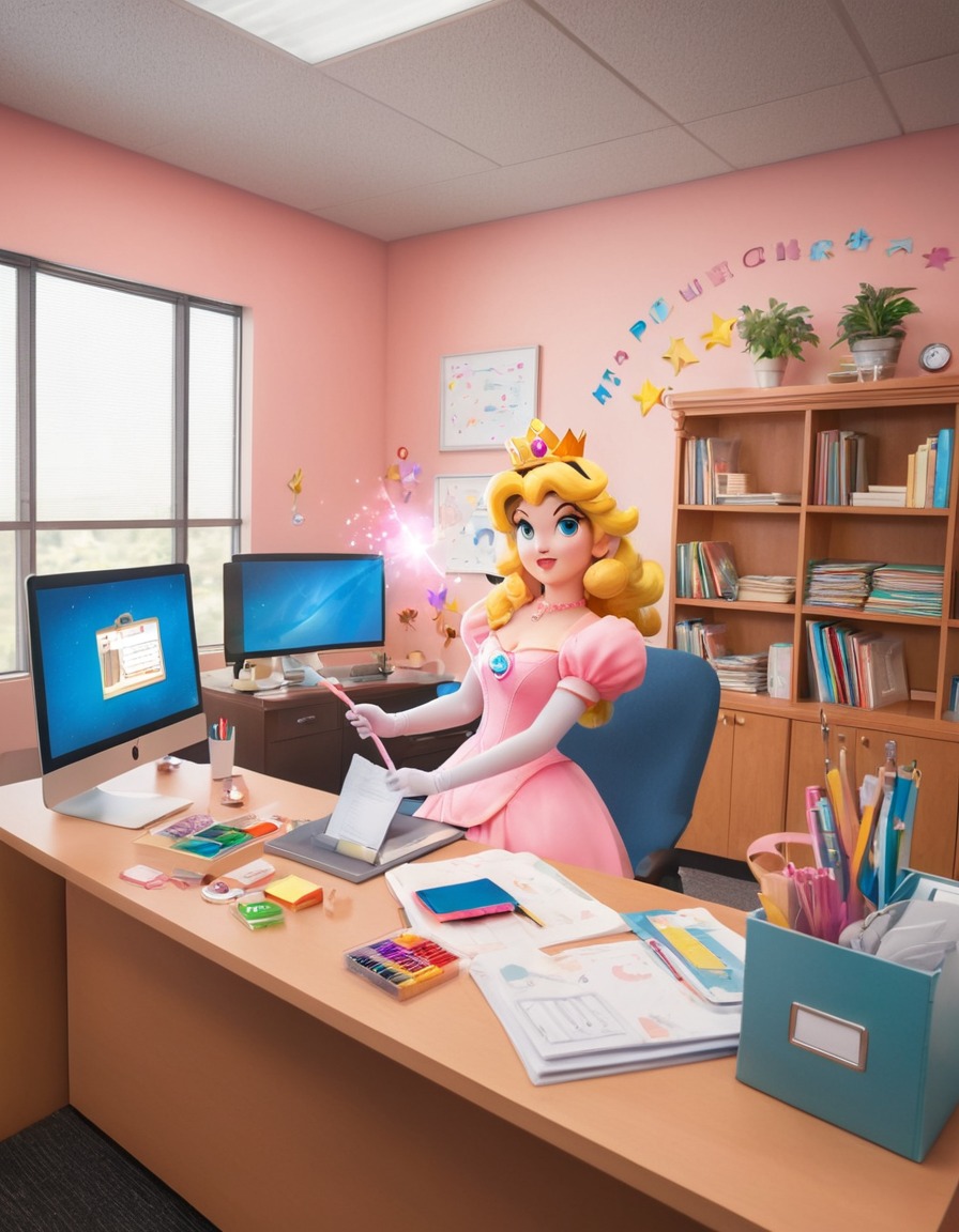 princess peach, magic wand, office supplies, organization, whimsical, games, girls from games