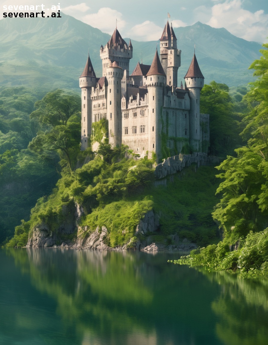 castle, historic, lush greenery, serene lake, nature