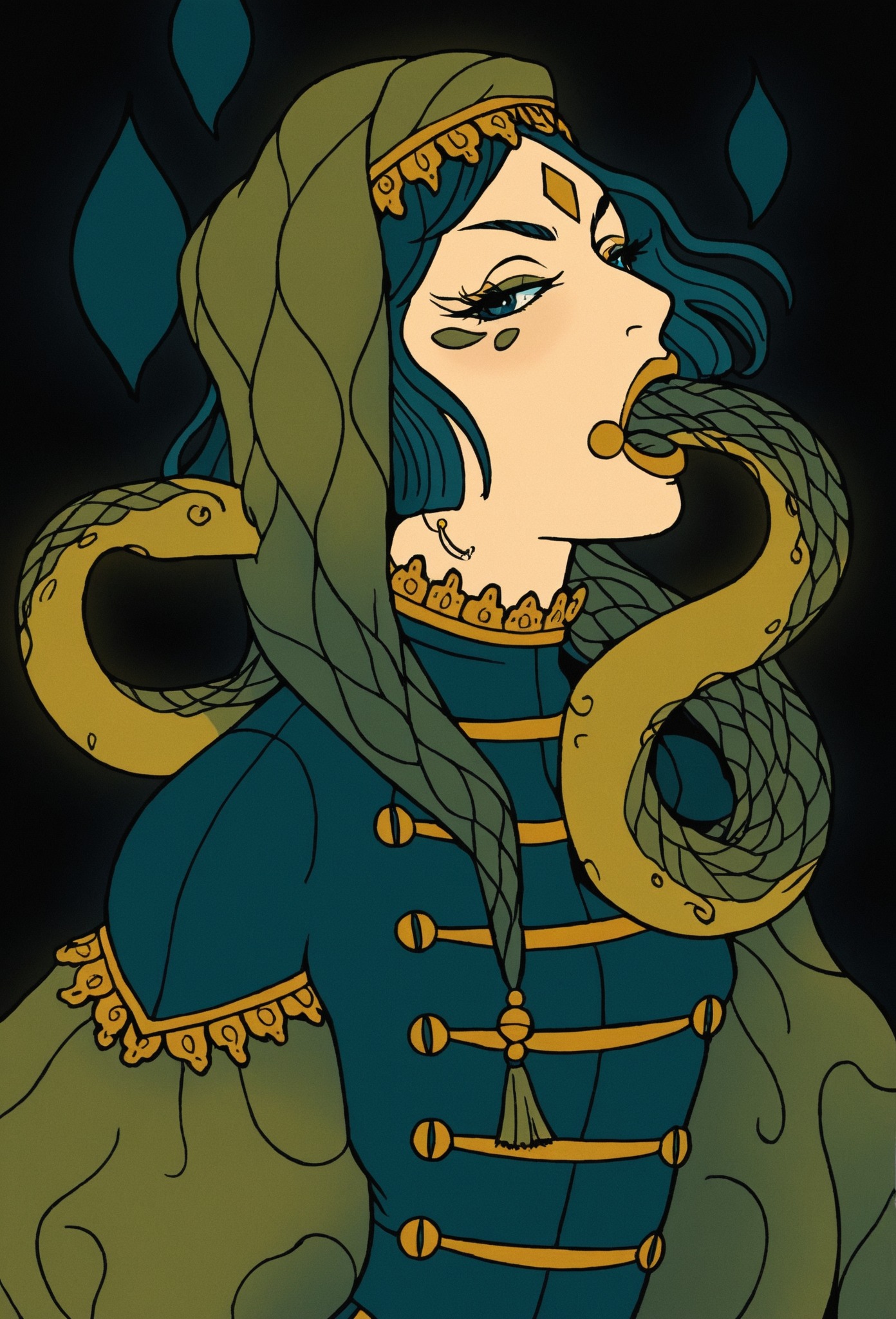 art, illustration, portrait, clown, snake