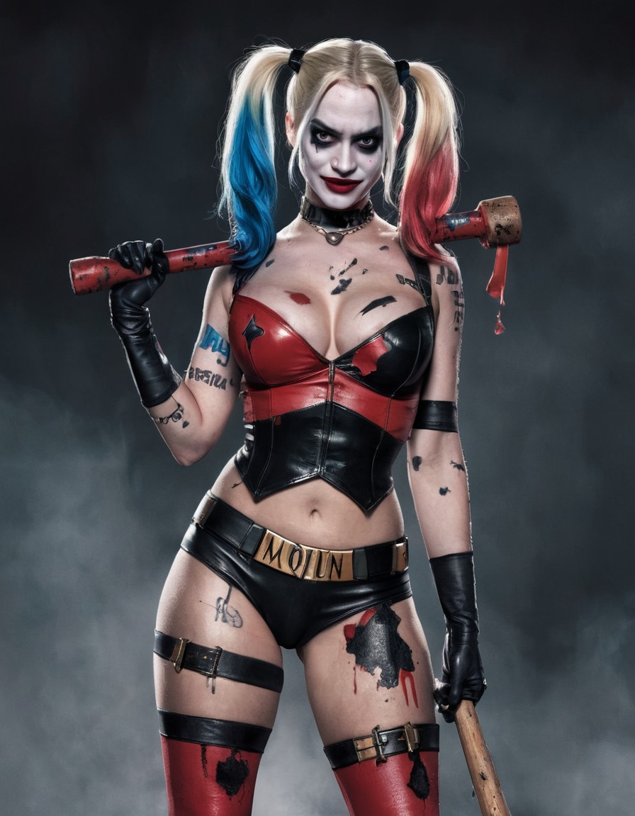 harley quinn, dc comics, villain, comic book character, mallet, confident, superhero