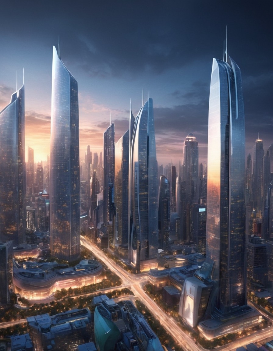 city, skyline, modern, futuristic, architecture, buildings