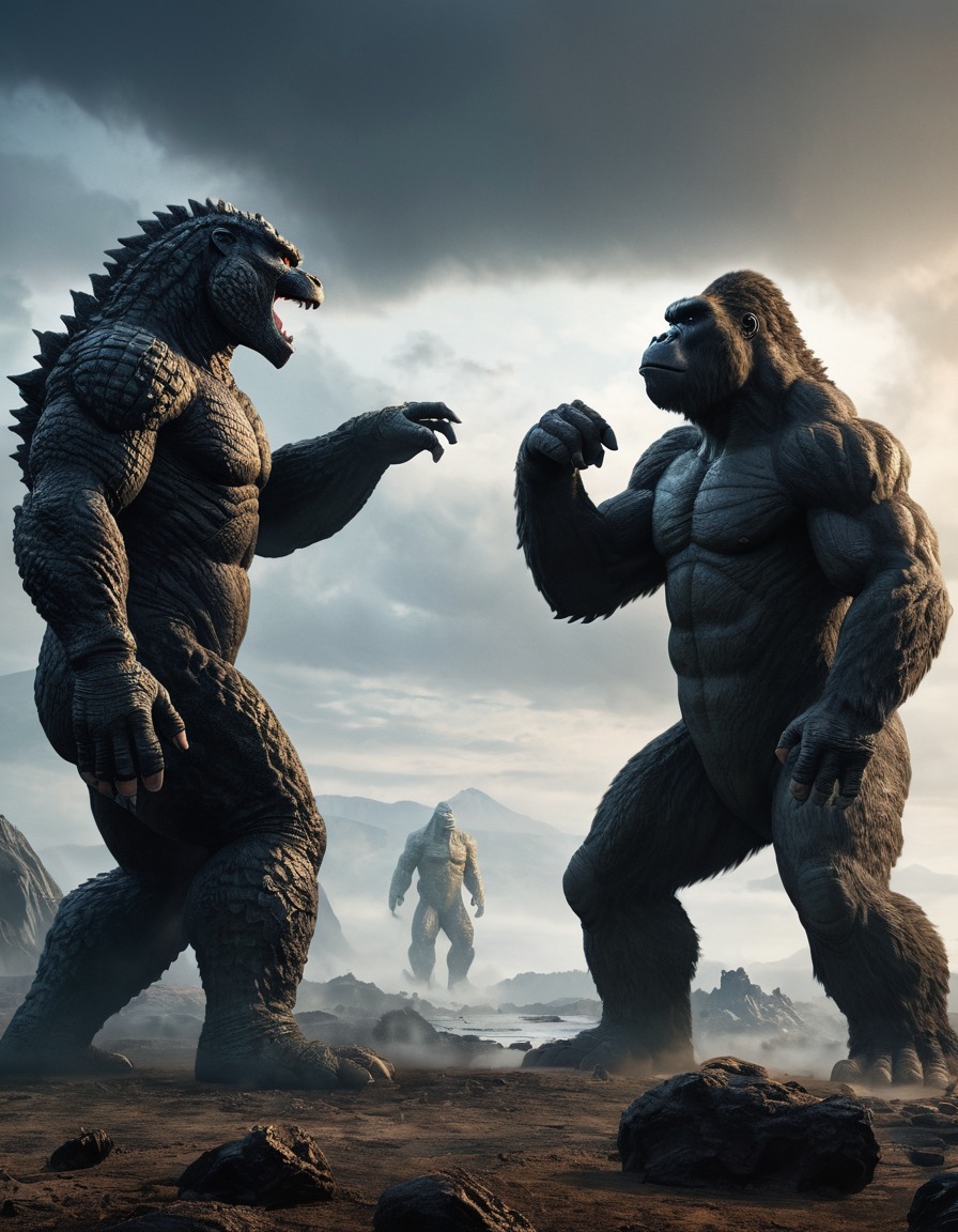 godzilla, king kong, battle, stand-off, epic, silence, kong