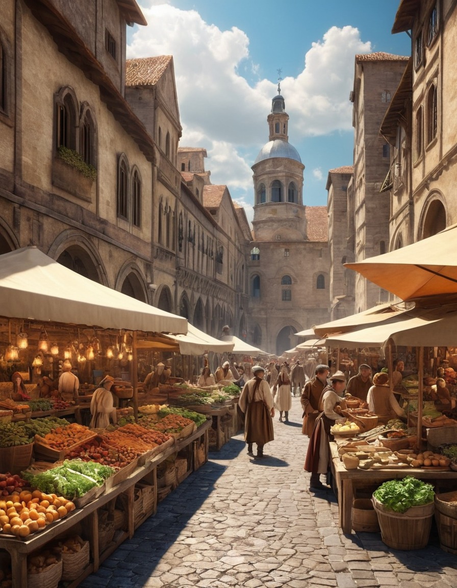 renaissance, marketplace, cityscape, busy, historical, vendors, architecture