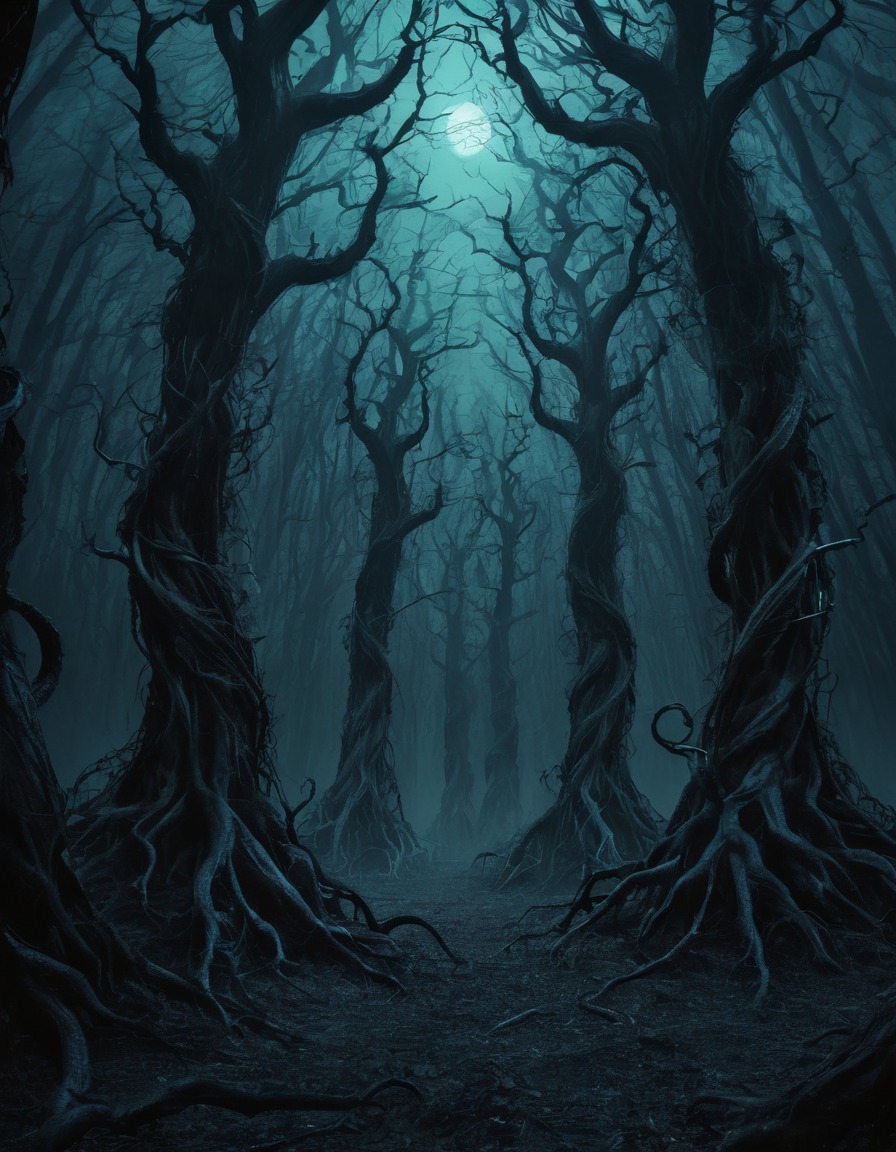 forest, trees, haunted, darkness, glowing eyes, gothic, underground, dark