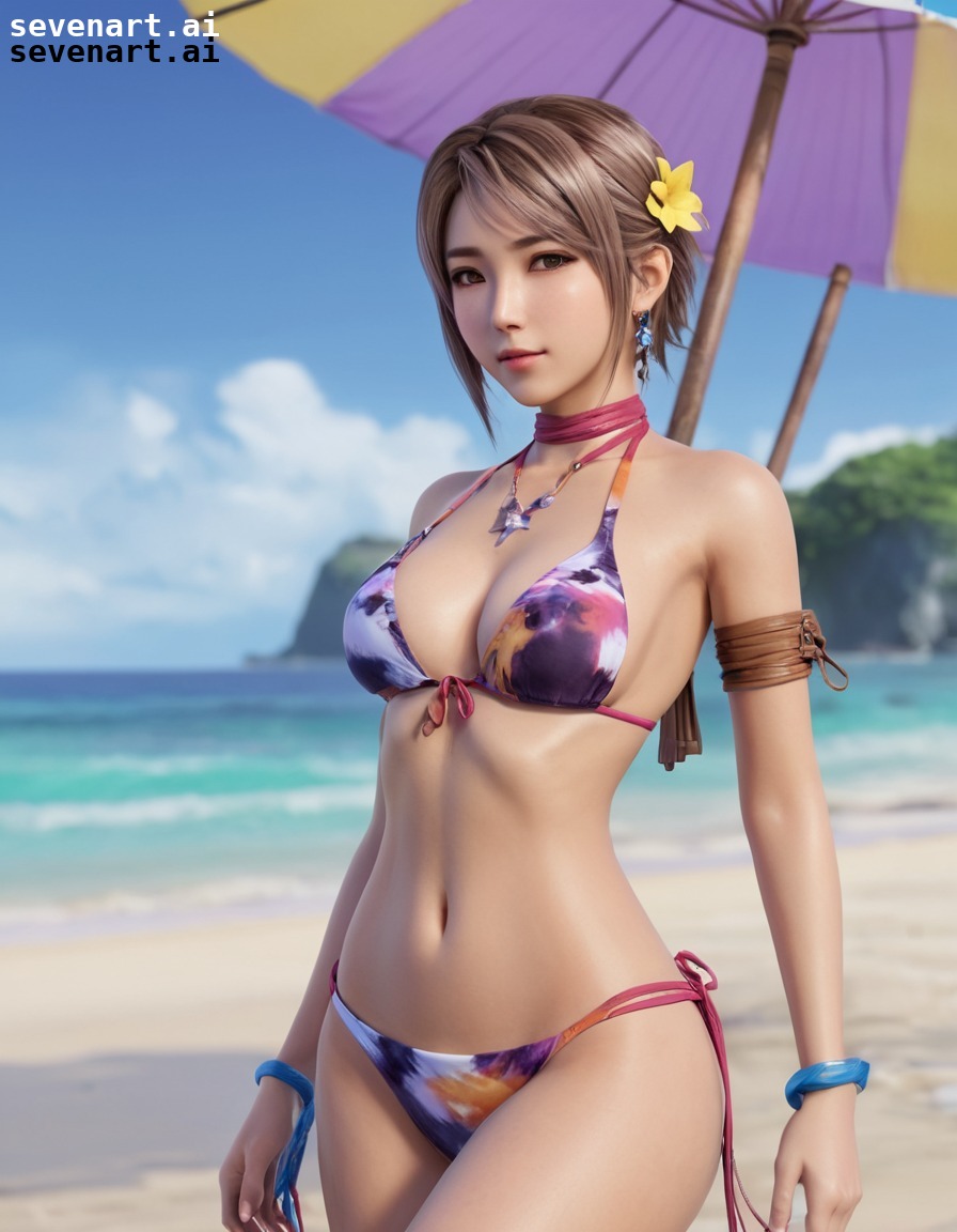 final fantasy x, yuna, beach, bikini, fashionable, games, girls from games