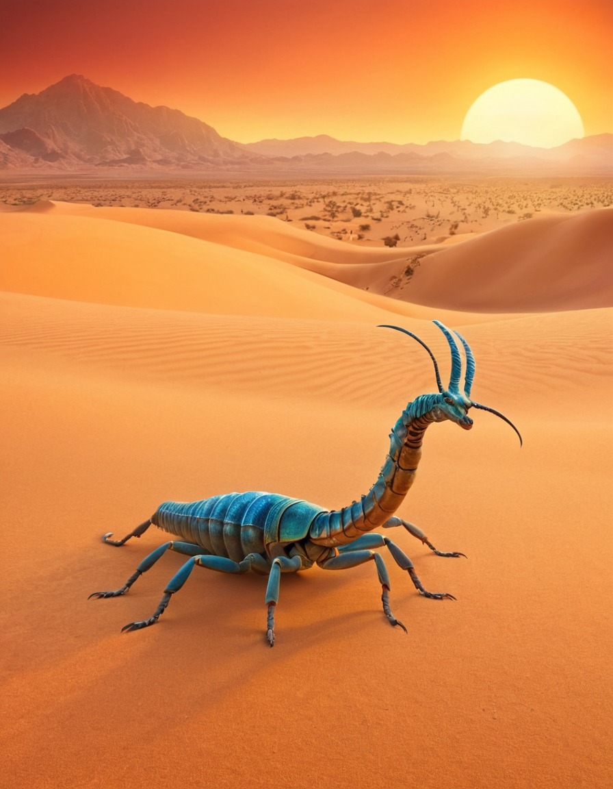 desert, sand dunes, colorful, giant scorpions, fantastic