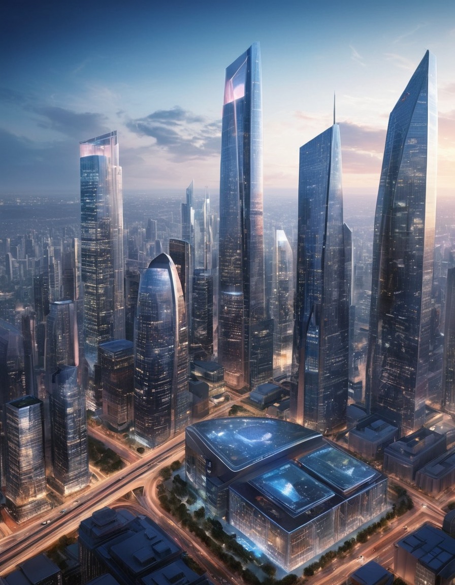 cityscape, skyline, modern architecture, futuristic, glass buildings, architecture