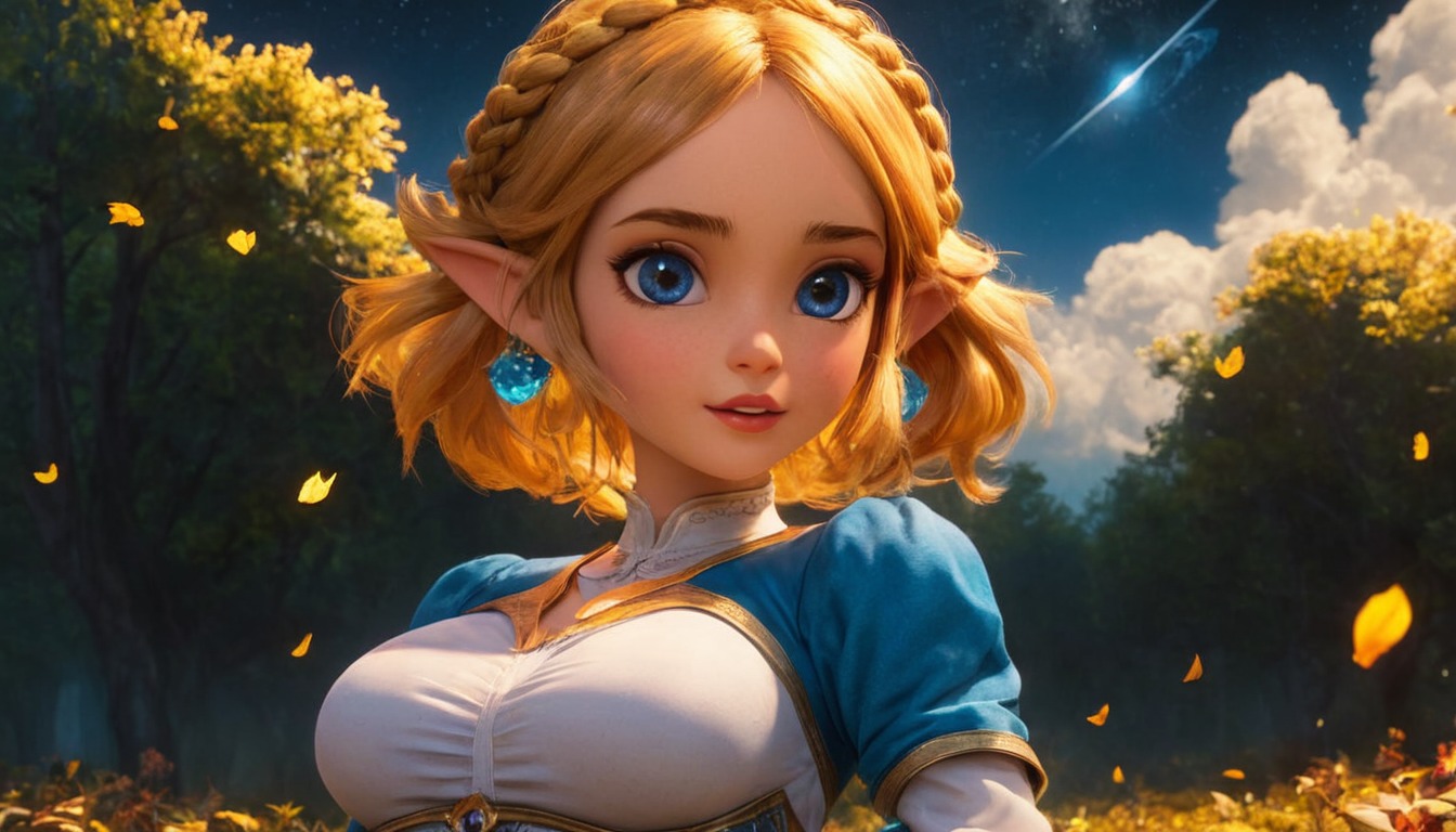 digitalart, fanart, videogamefanart, cartoon, wallpaper, princess, anime, characterdesign, portrait, animegirl, beauty, blondegirl, blondehair, blueeyedgirl, blueeyes, digitalpainting, fantasyart, fantasycharacter, magic, nintendo, zelda, dailychallenge, outside, dailychallenges