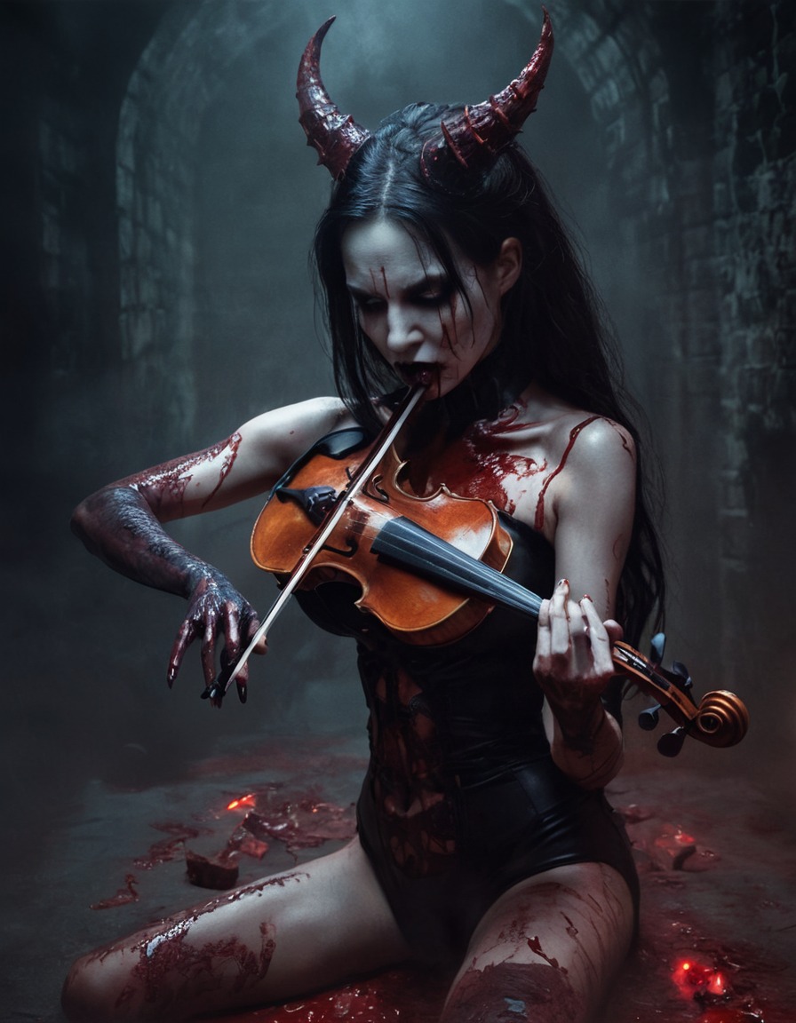 demoness, violin, underworld, music, seductive, sinister, demon, sexy, nsfw	