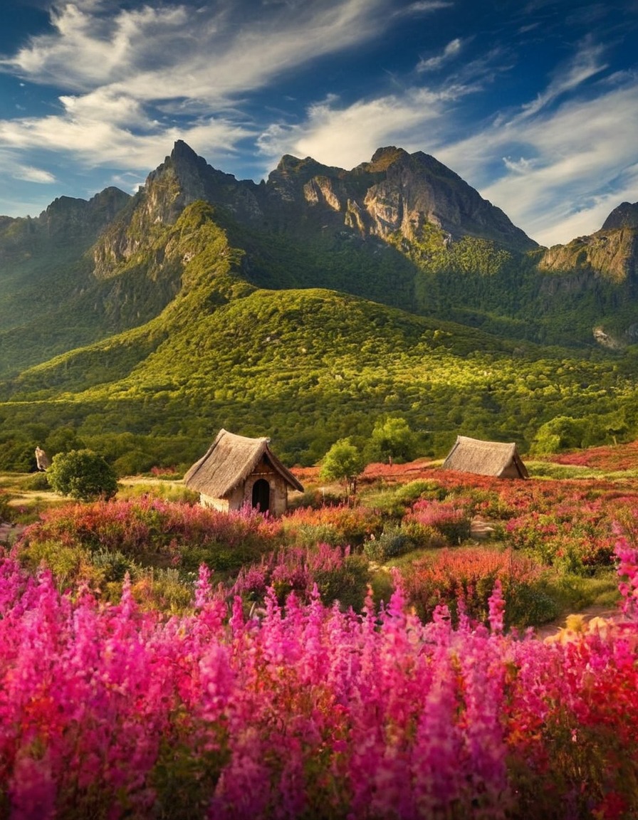 poland, landscape, mountain, cottage, pink flowers, wild flowers, path, nature, flowers, beautiful, petitworld favs