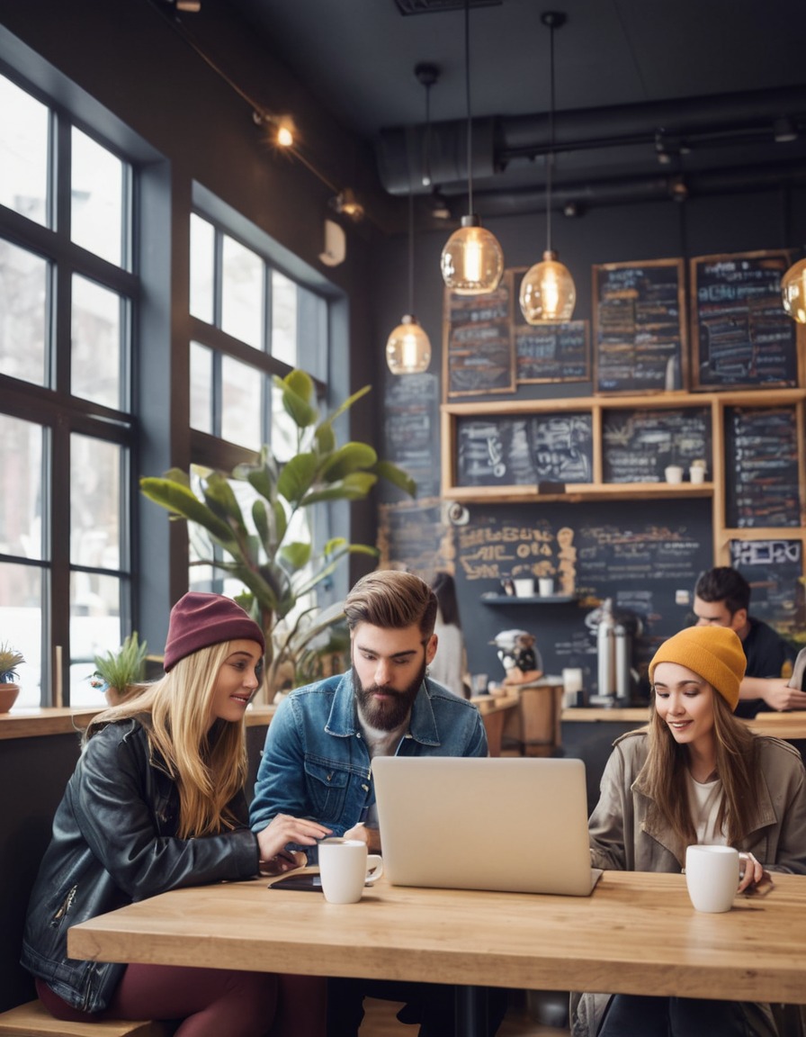 coffee shop, hipster, trendy, decor, laptops, modern city, city