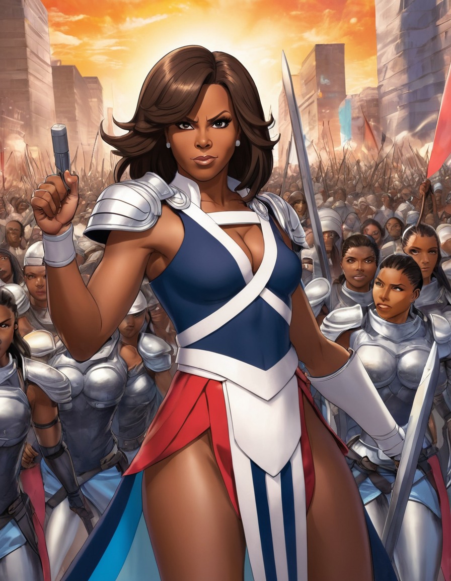 michelle obama, powerful, female, anime, warrior, diverse, supporters, politics