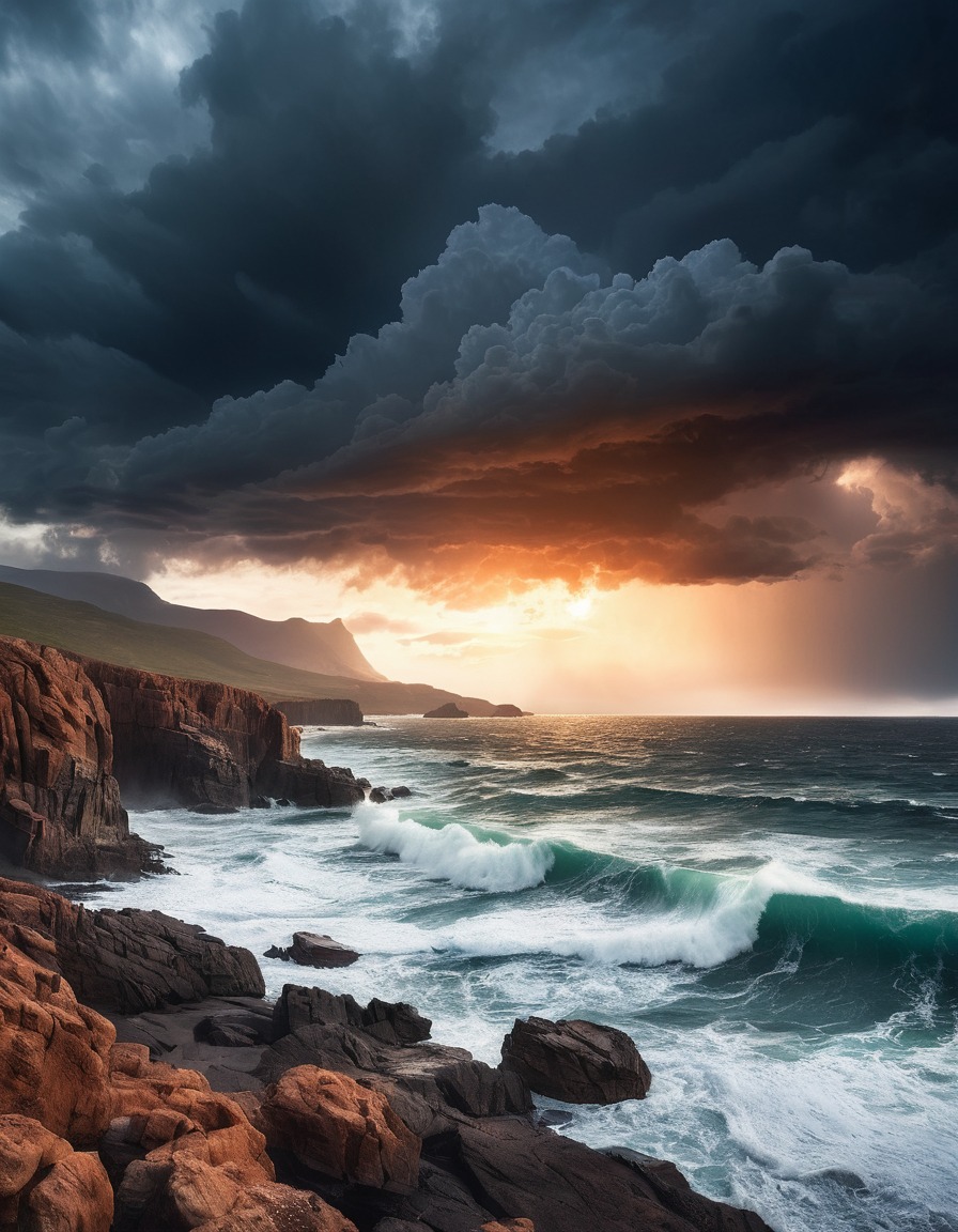 storm, cloud, coastline, waves, nature