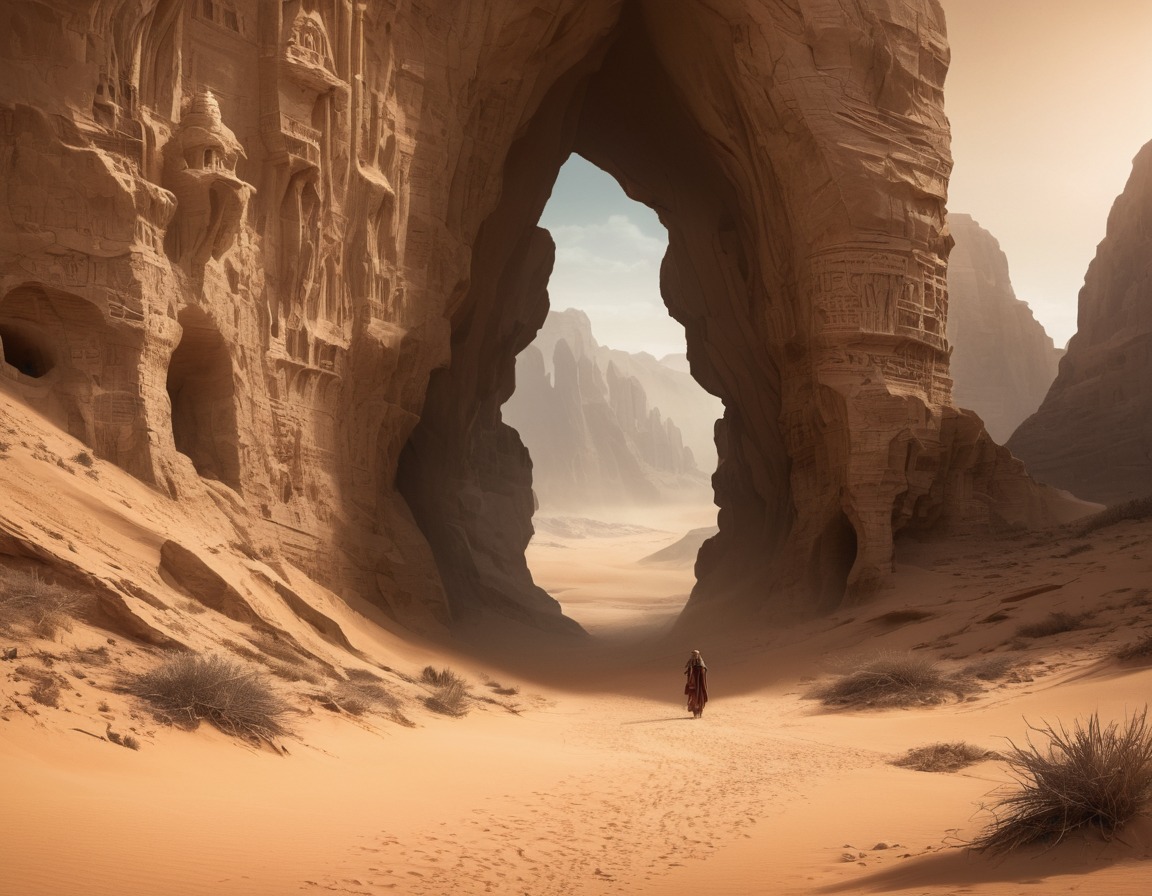 desert, sietch, entrance, hidden, carvings, dune