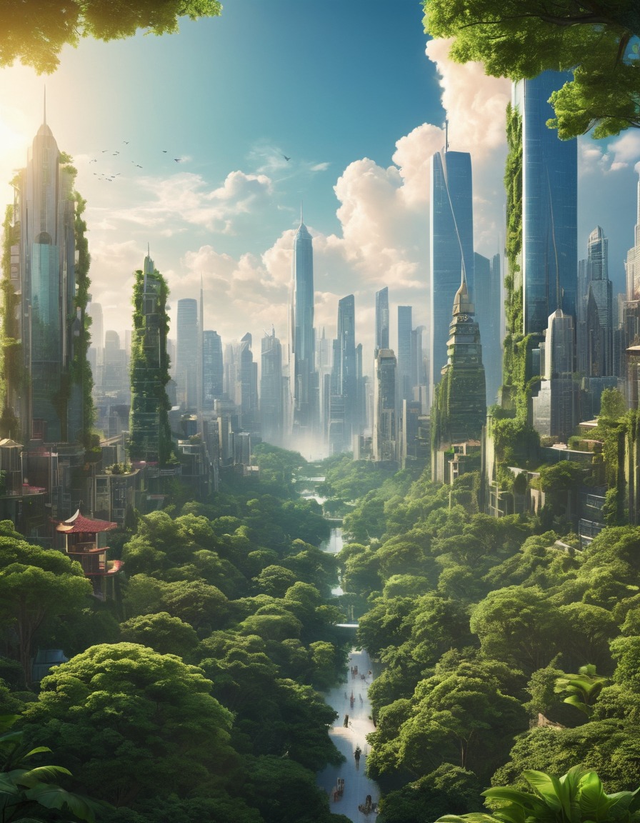 city, skyline, trees, greenery, nature