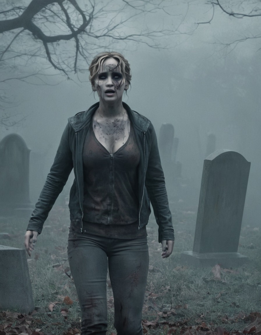 jennifer lawrence, zombie, graveyard, horror, actress, celebrities