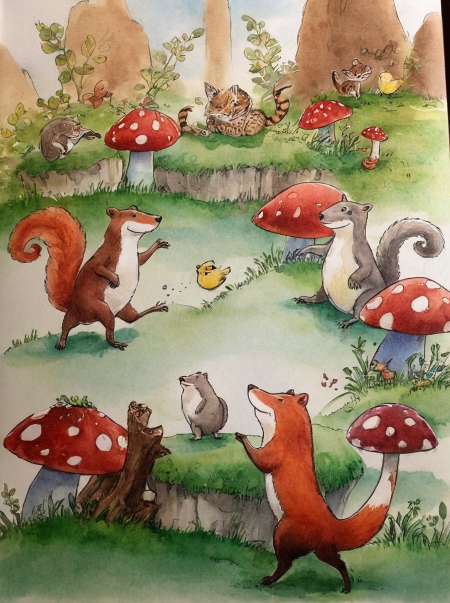 acorn, badger, football, fox, frog, ladybug, mouse, nature, pen, piggy, spider, squirrel, toadstool, traditionalart, watercolour, woodlandcreature, woods, gronwella