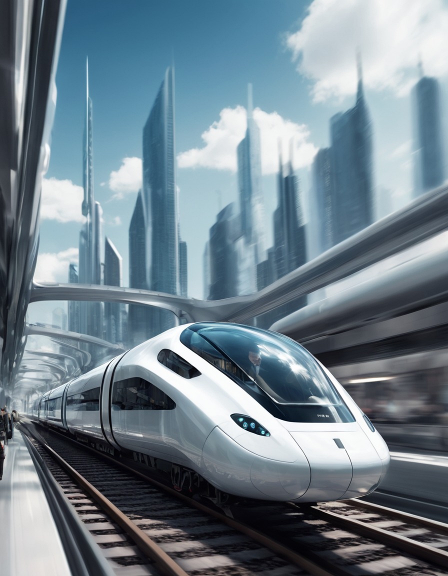 futuristic, transportation, magnetic levitation, trains, urban landscape, future