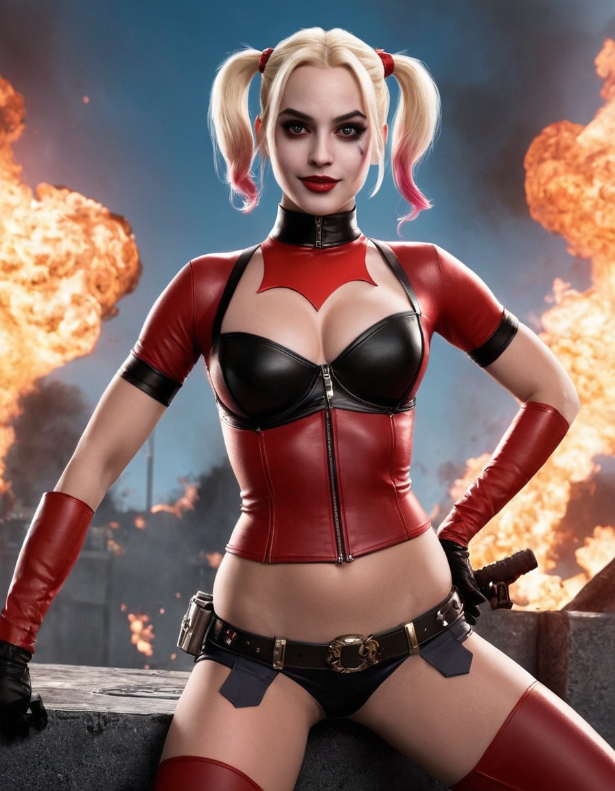 superhero, harley quinn, dc comics, victory, defeat, battle