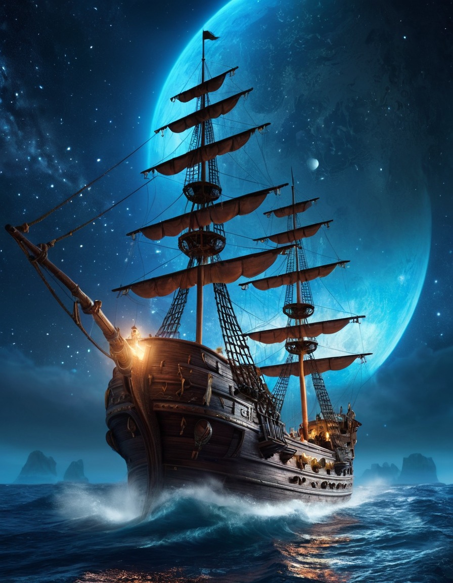 pirate ship, outer space, science fiction, adventure, fantasy, interstellar travel, cosmic exploration