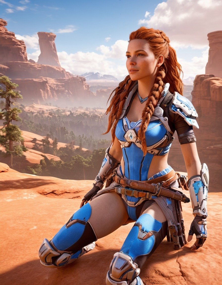 aloy, horizon zero dawn, video games, action-adventure, heroine, future world, robotic creatures