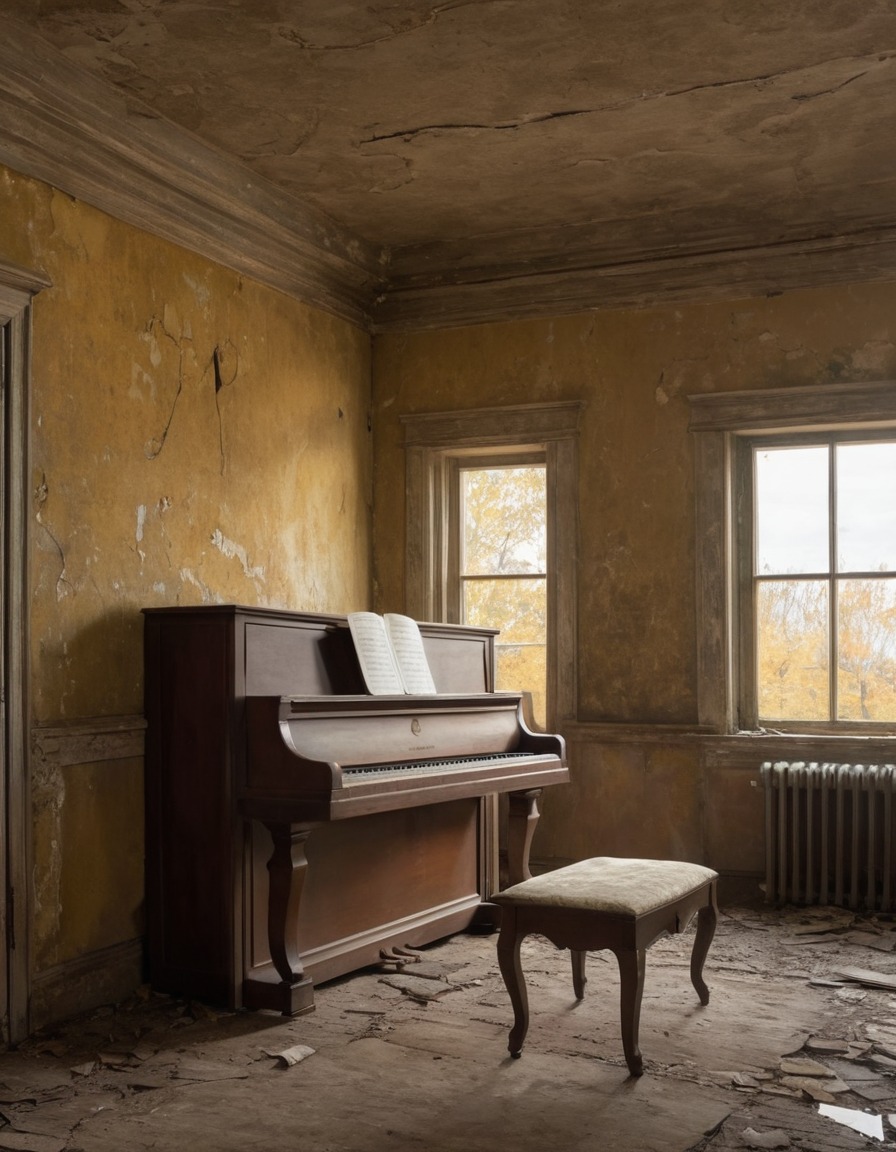 ghost, piano, abandoned house, supernatural, paranormal, haunting, music