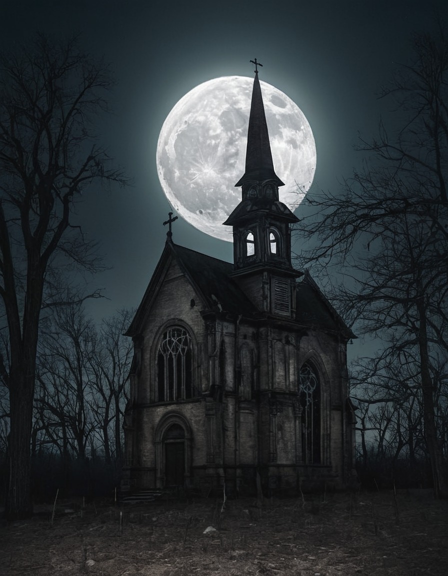 moon, church, eerie, night, spooky, gothic, underground, dark