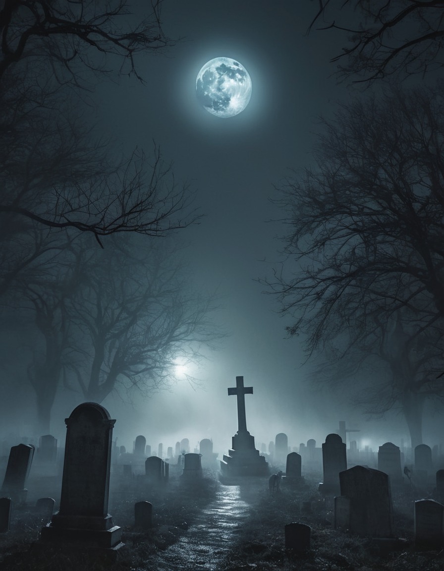 ghost, apparition, fog, moonlight, cemetery, gothic, underground, dark