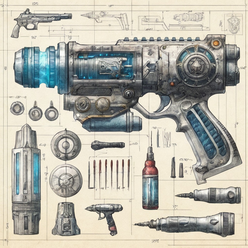 scifi, weapon, gun, military, pistol, plan, raygun, spec