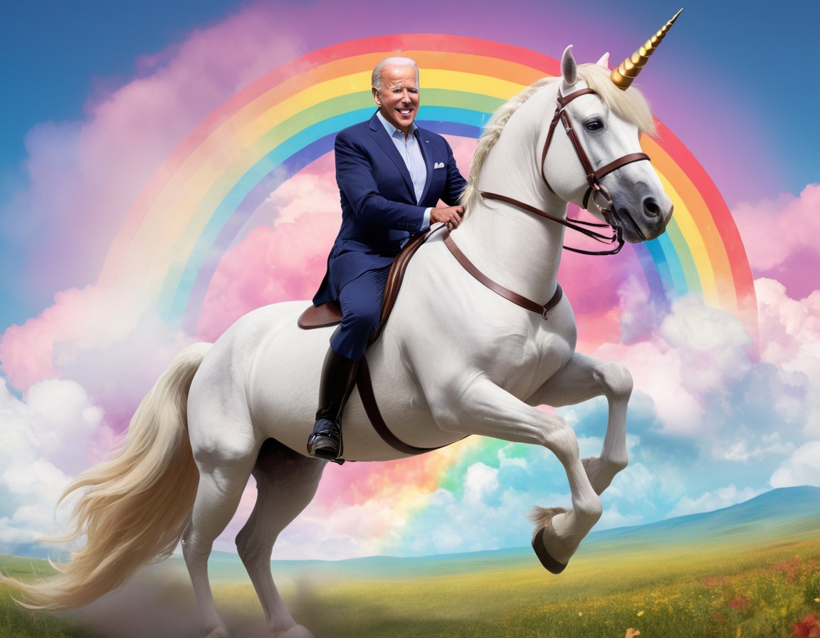 fantasy, politics, unicorn, rainbow, whimsical, joe biden, usa