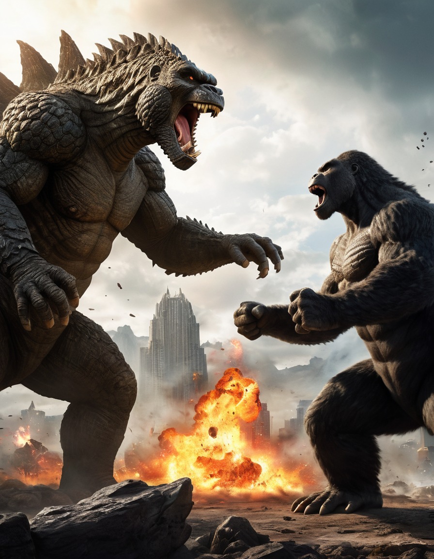 godzilla, king kong, monsters, showdown, battle, destruction, kong