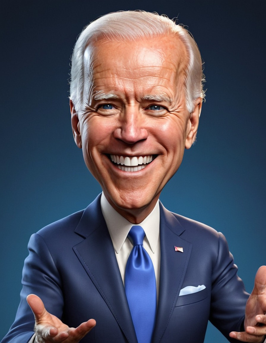 joe biden, caricature, big head, smile, crazy, political satire