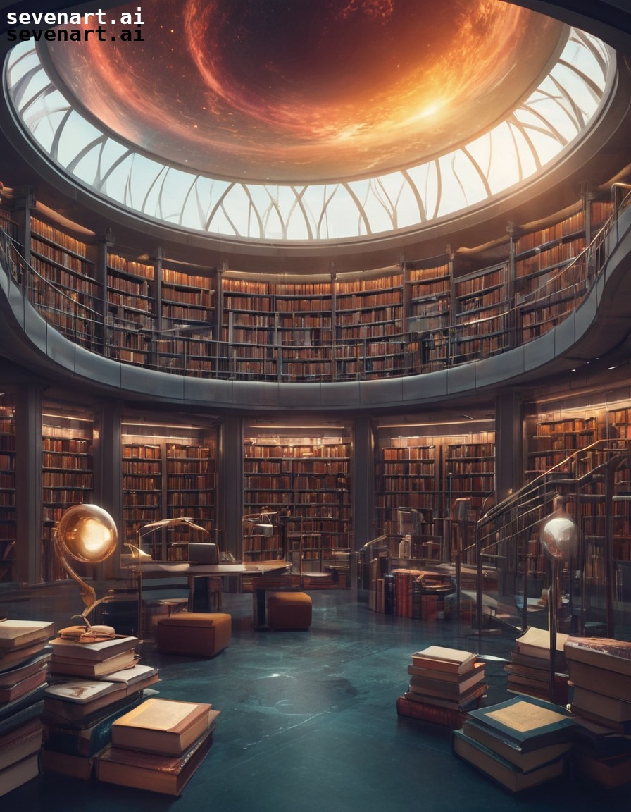 futuristic, library, innovative design, books, technology