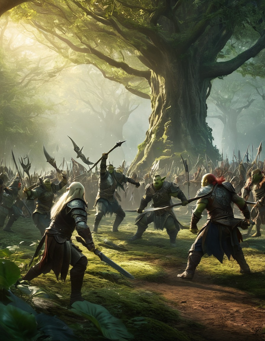 fantasy, elves, orcs, battle, mystical forest, epic, john tolkien, tolkien