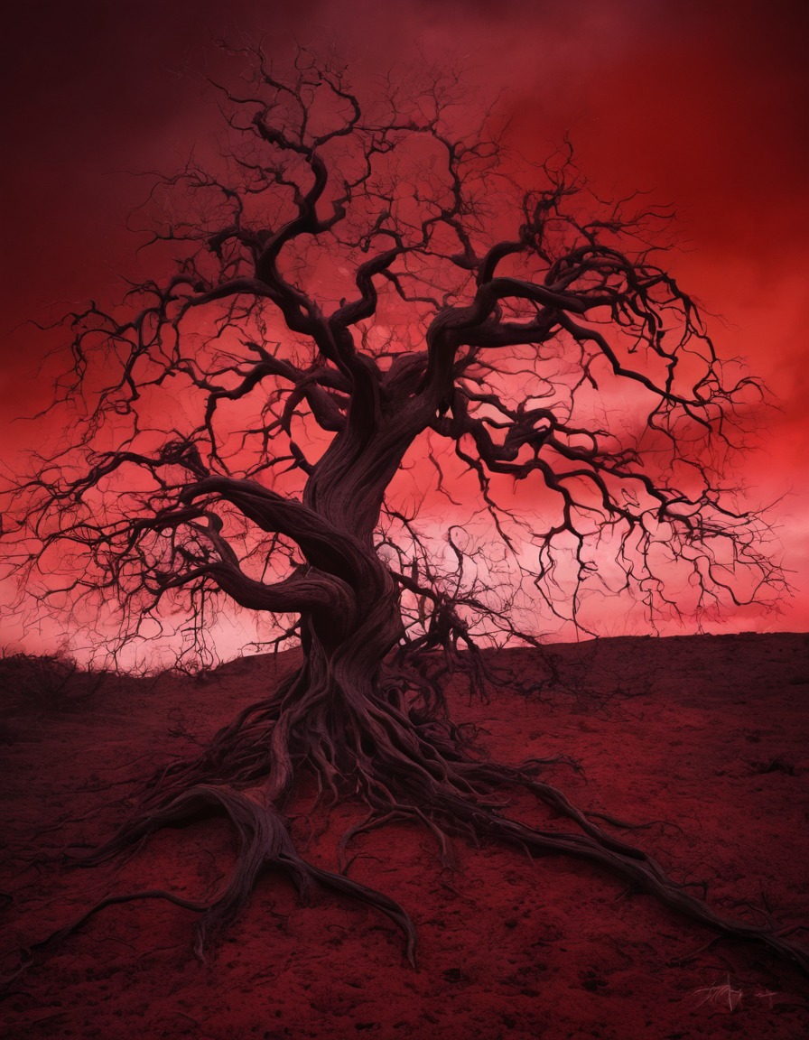 nature, tree, silhouette, sky, eerie, twisted, shadows, gothic, underground, dark