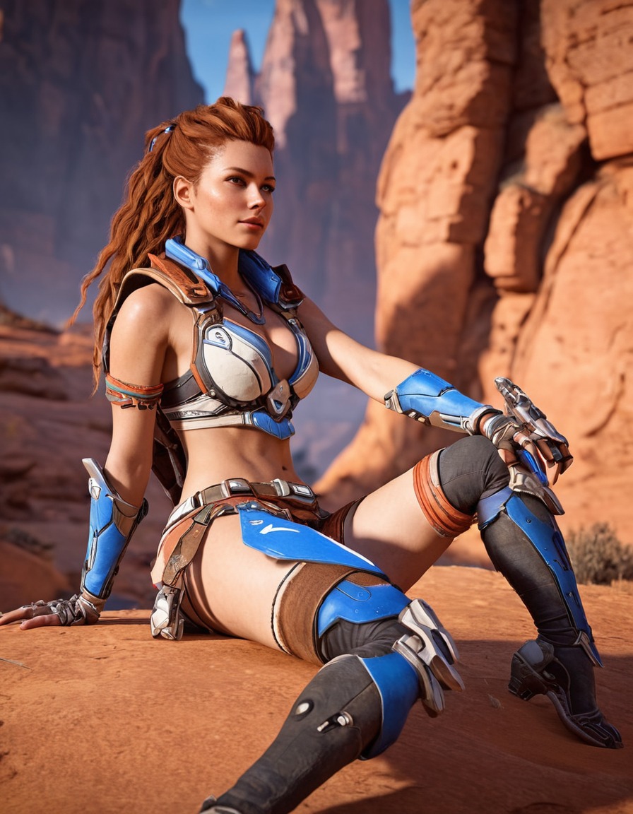 aloy, horizon zero dawn, playstation, action-adventure, hero, robotic enemies