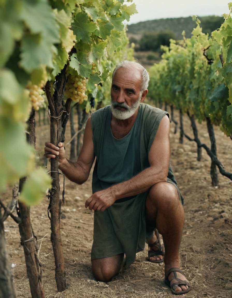 ancient man, vineyard, agriculture, ancient greece, 400 bc