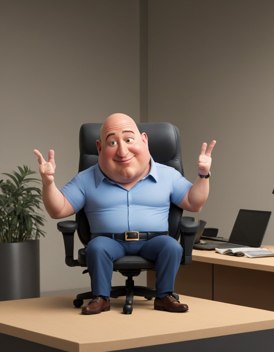 jeff bezos, cartoon, illustration, office chair, humor, fat