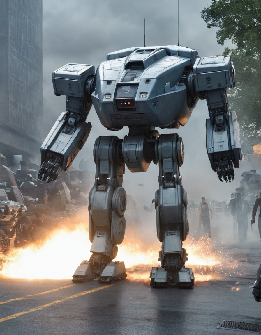 ed-209, robocop, malfunction, robot, futuristic, technology, demonstration, robots, games, movies